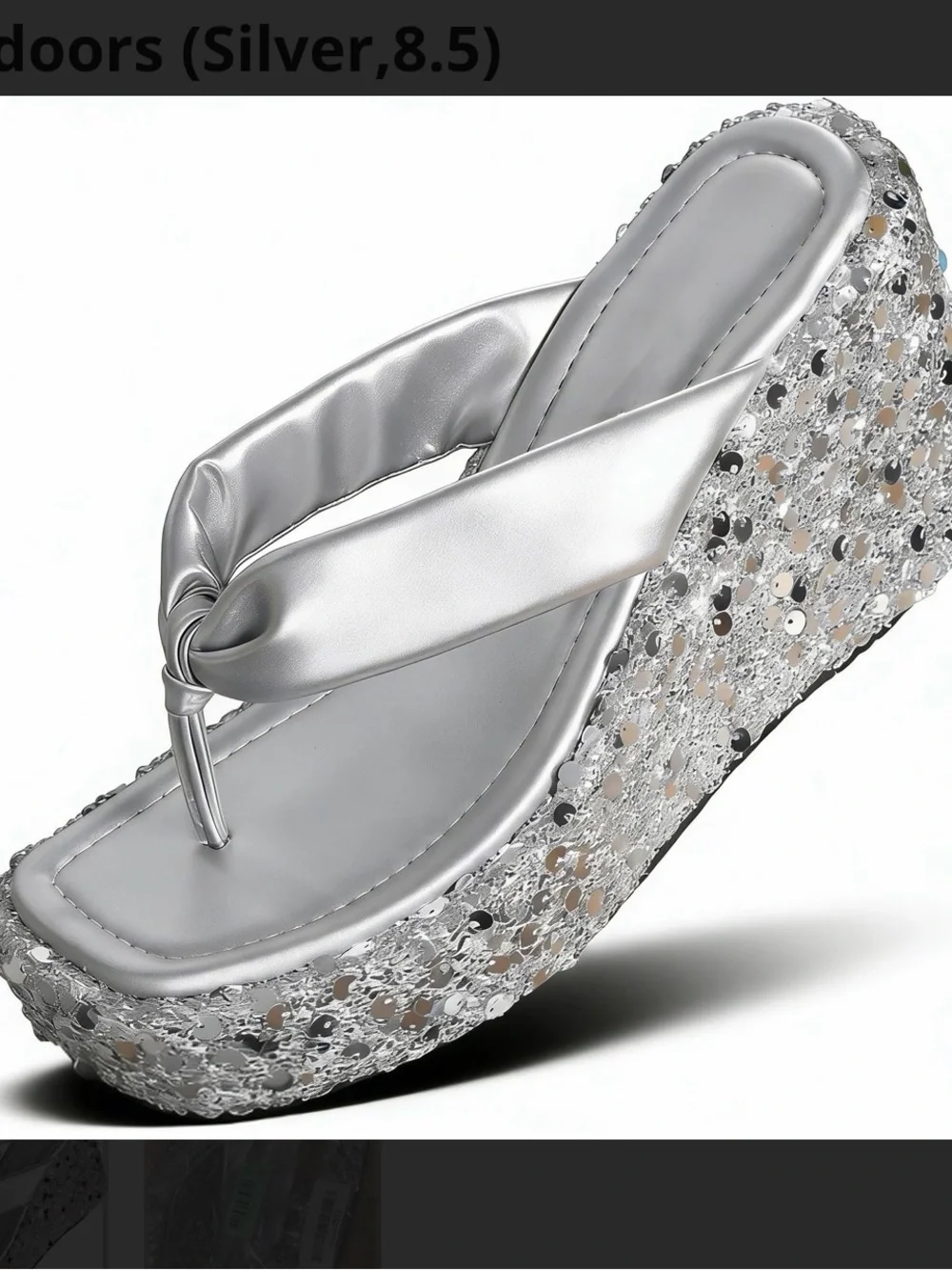 Silver Sequin Platform Thong Sandals for Women